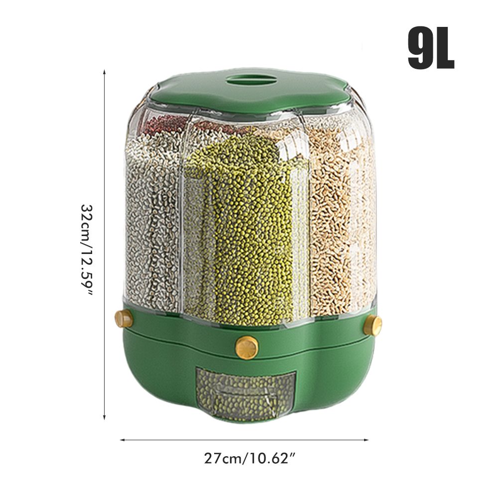 Food Grain Storage Container Large Capacity 9L 6 Grid Rotatable Rice Dispenser Sealed Grain Food Storage Box V1294-YM0523-10341434
