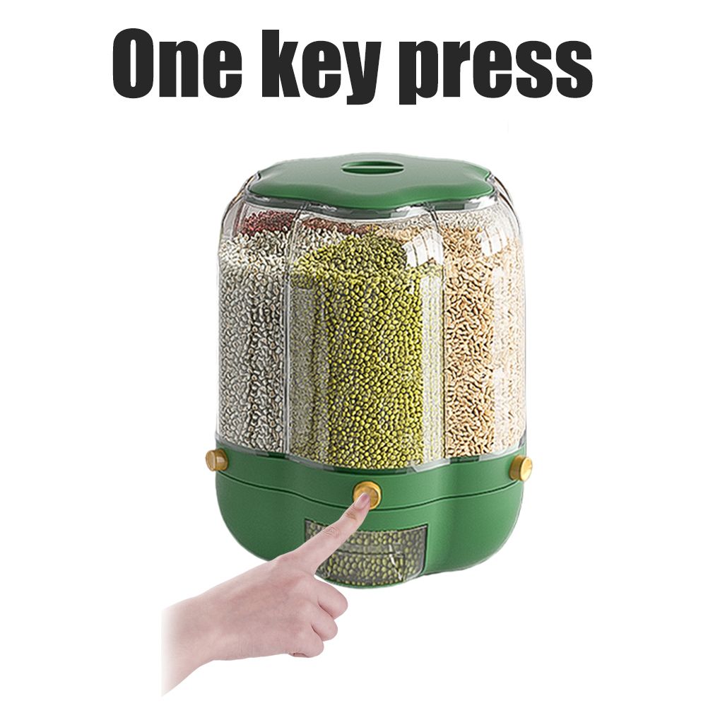 Food Grain Storage Container Large Capacity 9L 6 Grid Rotatable Rice Dispenser Sealed Grain Food Storage Box V1294-YM0523-10341434