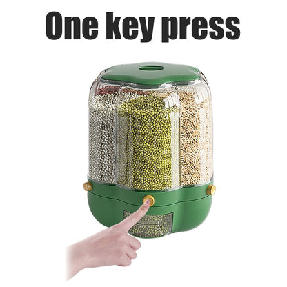 Food Grain Storage Container Large Capacity 9L 6 Grid Rotatable Rice Dispenser Sealed Grain Food Storage Box V1294-YM0523-10341434