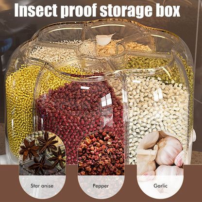 Food Grain Storage Container Large Capacity 9L 6 Grid Rotatable Rice Dispenser Sealed Grain Food Storage Box V1294-YM0523-10341434