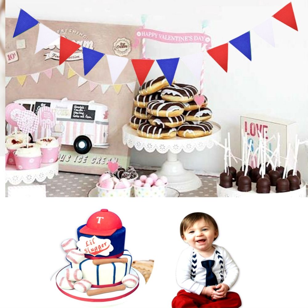 USA Independence Day Red Blue and White Triangular Pennant Banner Bunting Flags Events Decoration V1294-YM0523-10342147