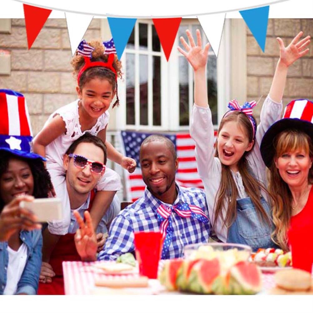 USA Independence Day Red Blue and White Triangular Pennant Banner Bunting Flags Events Decoration V1294-YM0523-10342147