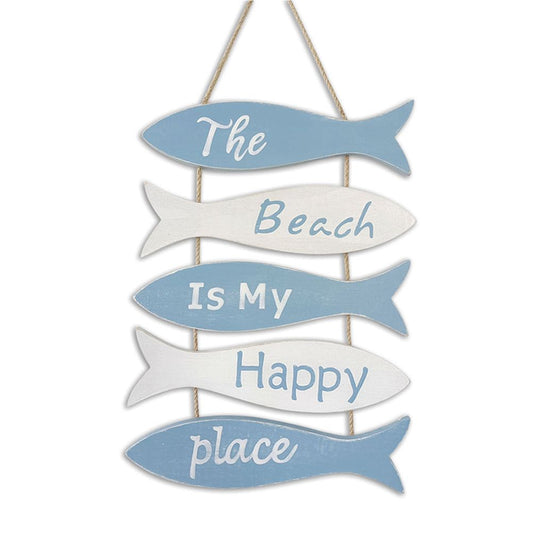 The Beach is My Happy Place Themed Wall Decor Nautical Flip Flop Wall Sign Vintage Hanging Ornament for Home V1294-YM0523-10342193