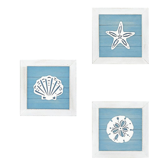 Ocean Theme Beach Wall Decor 3D Wall Art with Starfish Seashell Sand Dollar Vintage Beach Home Bathroom Decor V1294-YM0523-10342198