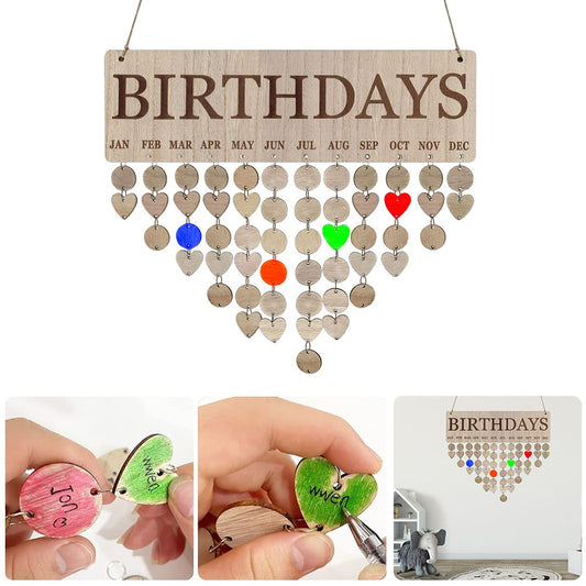 Family Birthday Calendar with Tags Wooden DIY Wall Hanging Board Birthday Reminder Calendar Plaque Gifts for V1294-YM0523-10342427