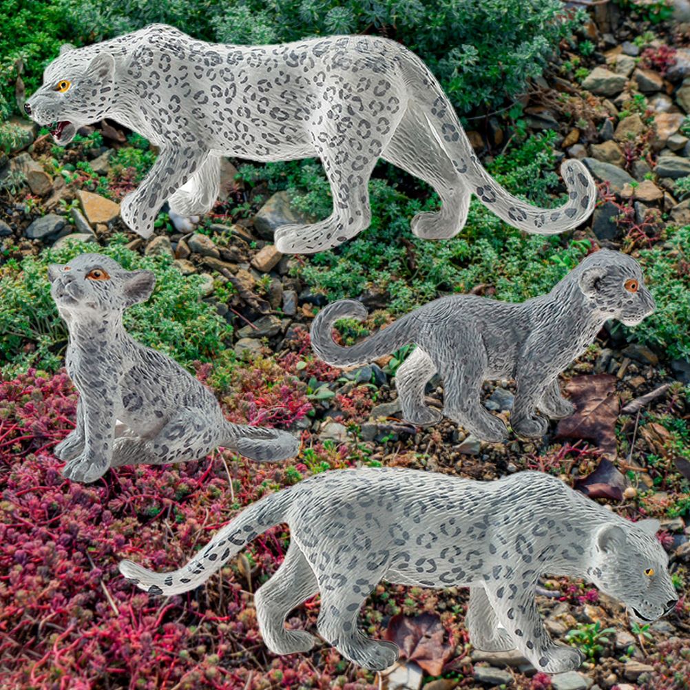 4 Pieces Snow Leopard Figurine PVC Realistic Snow Leopards Miniature Wild Animals Model Action Figure for V1294-YM0523-10342709