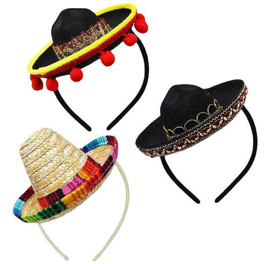 3 Pack Cinco De Mayo Fiesta Headbands Party Decorations Non Woven and Straw Sombrero Party Hats Photo Booth V1294-YM0523-10342799