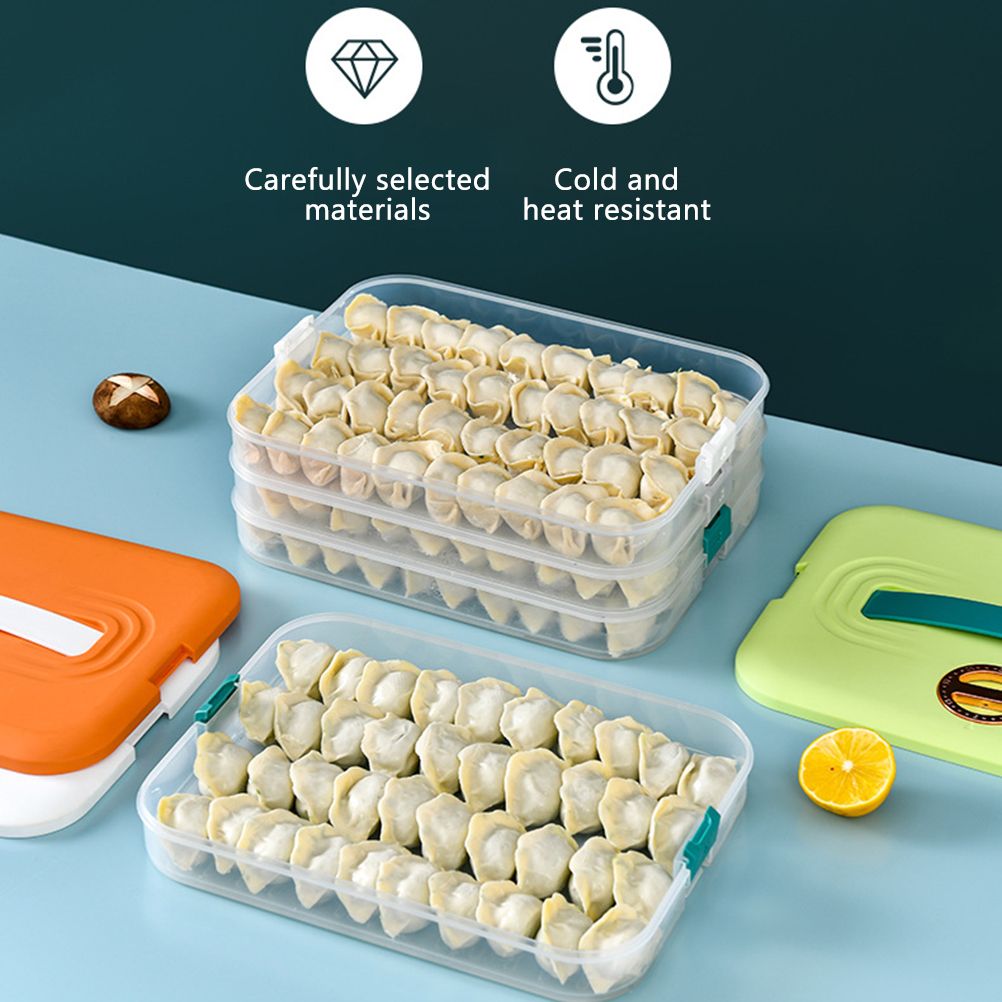 Refrigerator Food Shelf Dumpling Storage Box 3 Layered Stackable Food Storage Box Tray Container with Lid V1294-YM0523-10342931