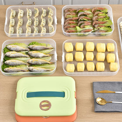 Refrigerator Food Shelf Dumpling Storage Box 3 Layered Stackable Food Storage Box Tray Container with Lid V1294-YM0523-10342931