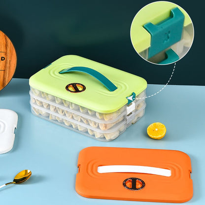 Refrigerator Food Shelf Dumpling Storage Box 3 Layered Stackable Food Storage Box Tray Container with Lid V1294-YM0523-10342931