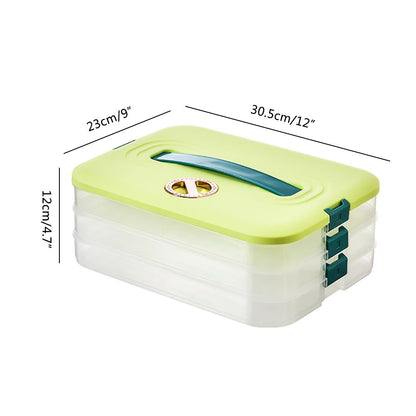 Refrigerator Food Shelf Dumpling Storage Box 3 Layered Stackable Food Storage Box Tray Container with Lid V1294-YM0523-10342933
