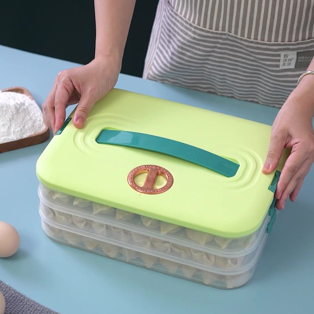 Refrigerator Food Shelf Dumpling Storage Box 3 Layered Stackable Food Storage Box Tray Container with Lid V1294-YM0523-10342933