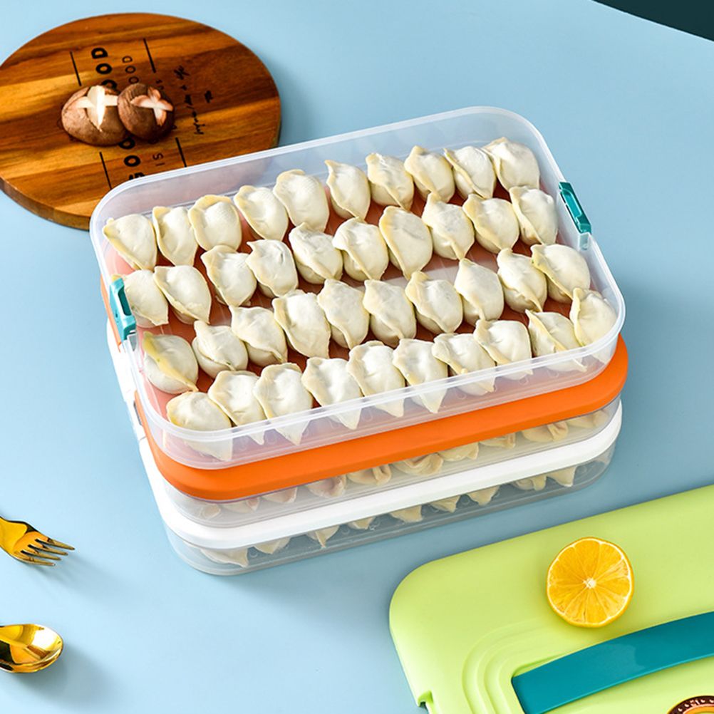 Refrigerator Food Shelf Dumpling Storage Box 3 Layered Stackable Food Storage Box Tray Container with Lid V1294-YM0523-10342933