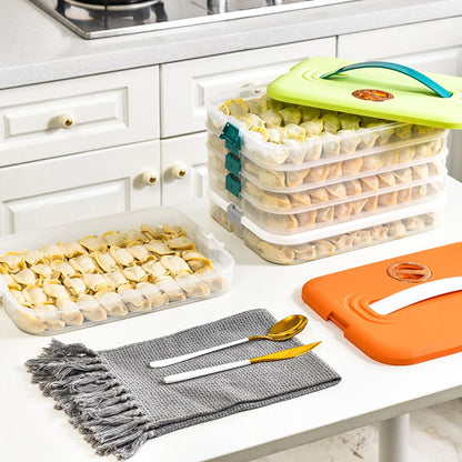 Refrigerator Food Shelf Dumpling Storage Box 3 Layered Stackable Food Storage Box Tray Container with Lid V1294-YM0523-10342933