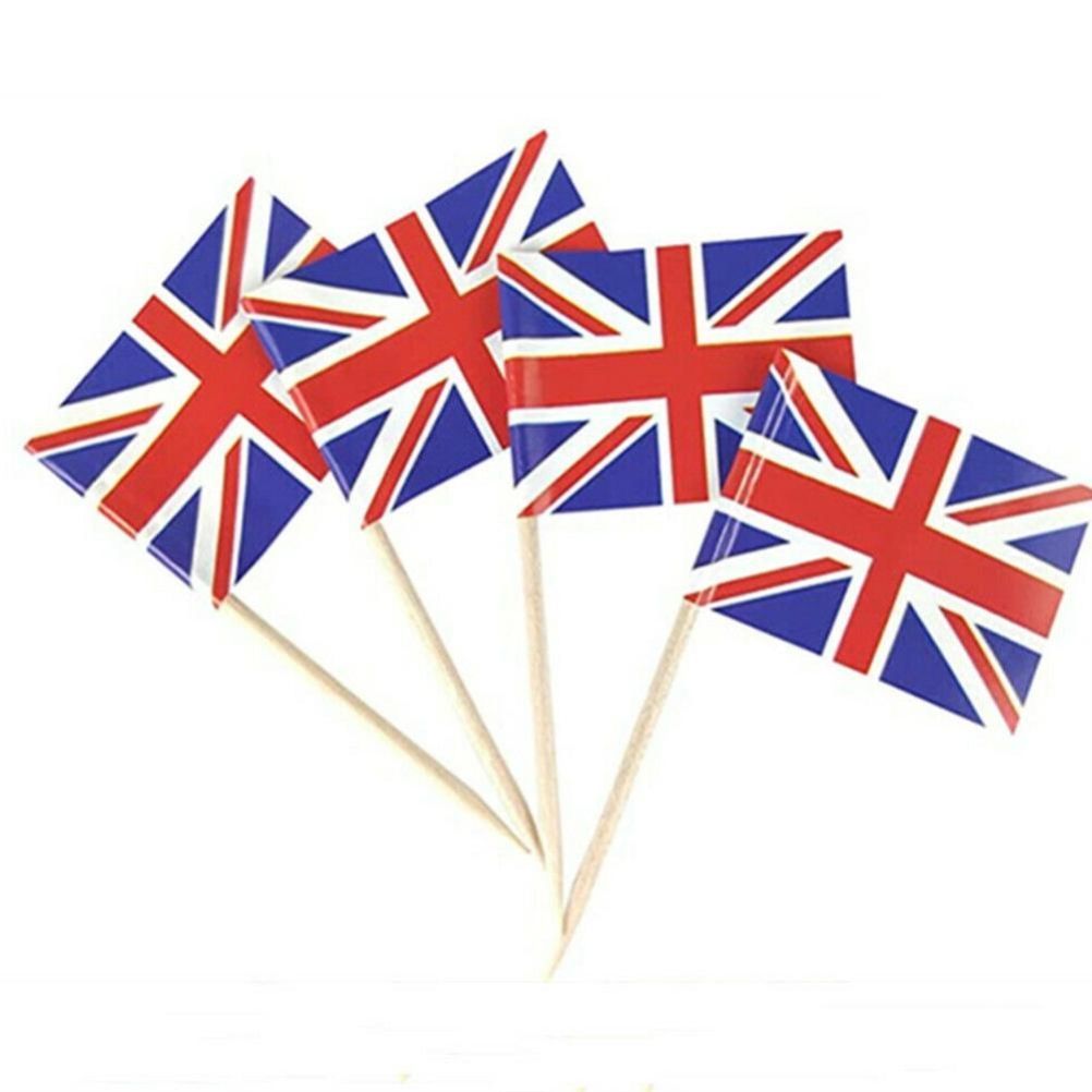 100Pcs Union Jack Mini Flags Hand Held British Toothpick Flags Cupcake Toppers UK Flags Fruit Sticks Party V1294-YM0523-10344106