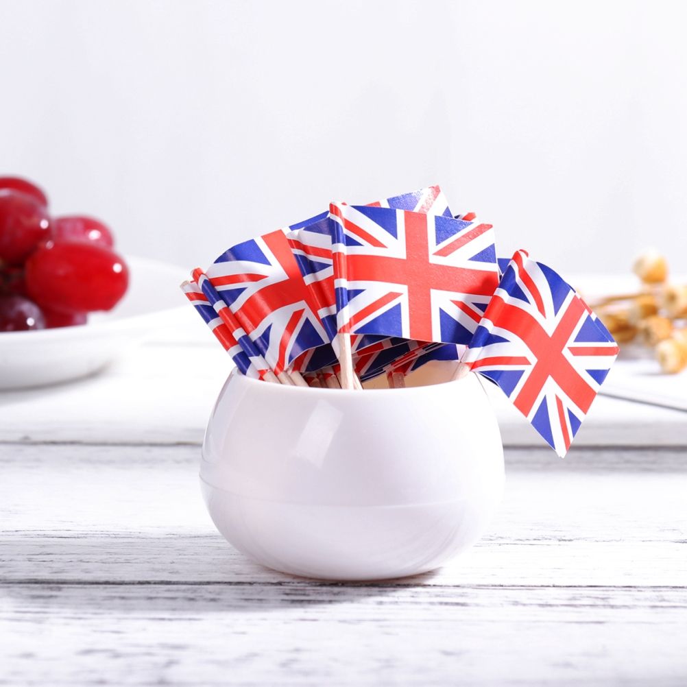 100Pcs Union Jack Mini Flags Hand Held British Toothpick Flags Cupcake Toppers UK Flags Fruit Sticks Party V1294-YM0523-10344106