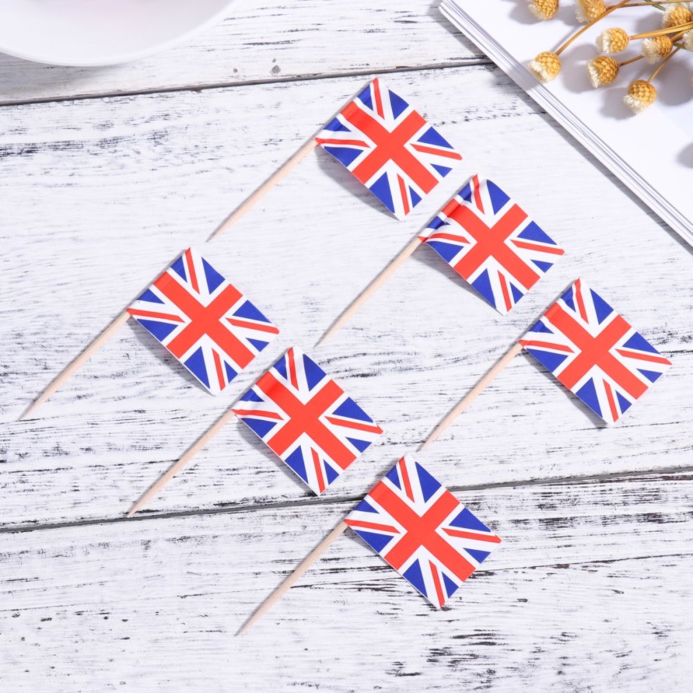 100Pcs Union Jack Mini Flags Hand Held British Toothpick Flags Cupcake Toppers UK Flags Fruit Sticks Party V1294-YM0523-10344106