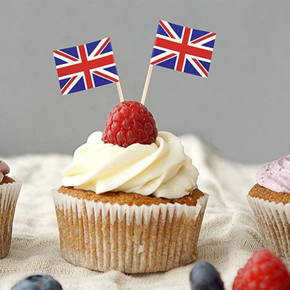 100Pcs Union Jack Mini Flags Hand Held British Toothpick Flags Cupcake Toppers UK Flags Fruit Sticks Party V1294-YM0523-10344106