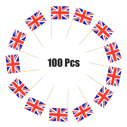 100Pcs Union Jack Mini Flags Hand Held British Toothpick Flags Cupcake Toppers UK Flags Fruit Sticks Party V1294-YM0523-10344106