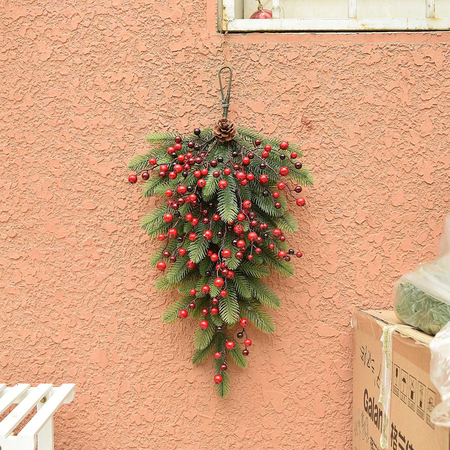 Green Red Fruit Decoration Christmas Decoration Hanging Upside Down Greenery Wall Hanging Decoration V1294-YM0523-211007XU05-2