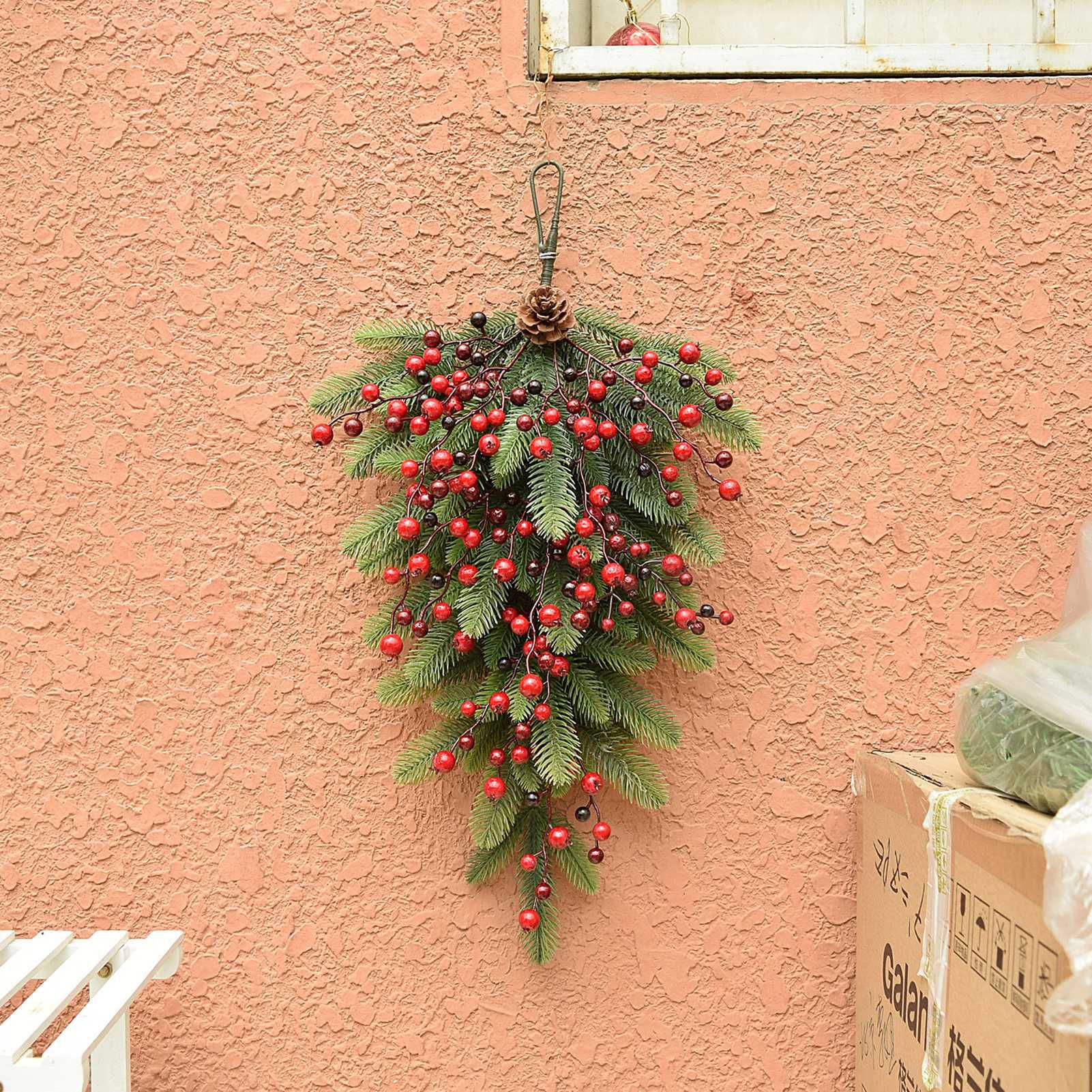 Green Red Fruit Decoration Christmas Decoration Hanging Upside Down Greenery Wall Hanging Decoration V1294-YM0523-211007XU05-2