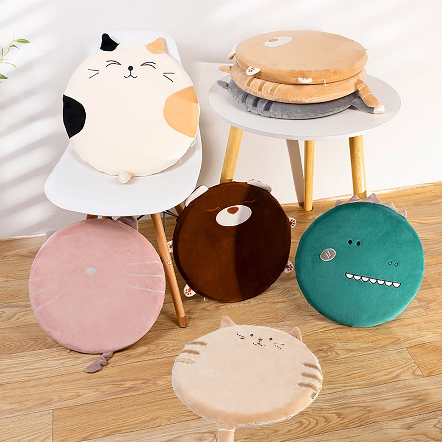 Memory Cotton Cushion Round Cute Dinosaur Shaped Soft Removable Cover Cushion Green 40 x 40 x 4.5cm V1294-YM0523-211018SH01-4