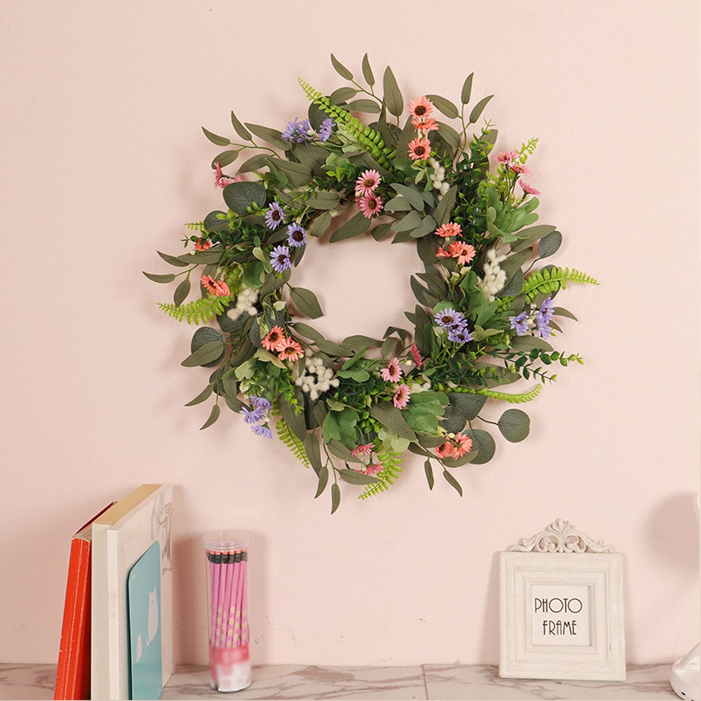 Simulation Flower Wreath Eucalyptus Daisy Wreath Wedding Home Decoration V1294-YM0523-220111XU01-1