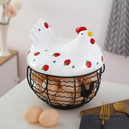 Strawberry Storage Basket Wrought Iron Basket Ceramic Egg Basket Living Room Fruit Storage Basket Kitchen V1294-YM0523-220113YA01-1