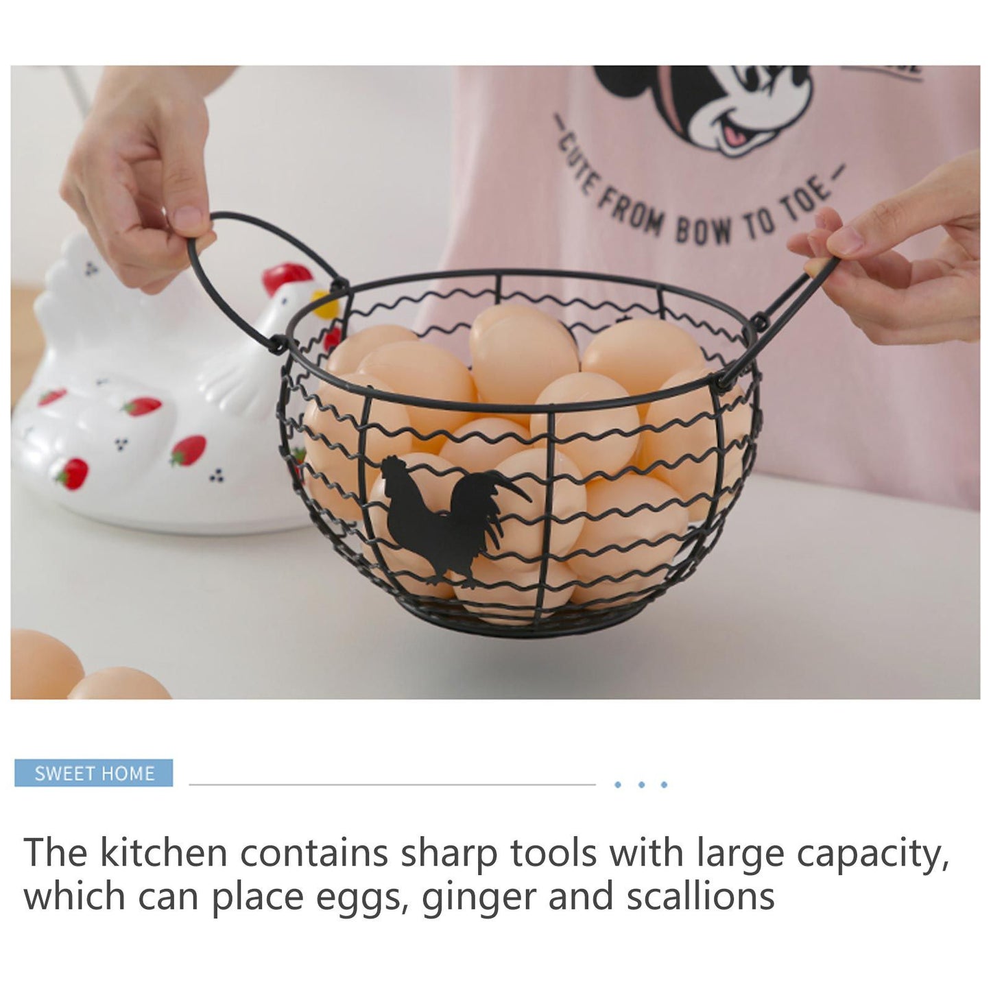 Strawberry Storage Basket Wrought Iron Basket Ceramic Egg Basket Living Room Fruit Storage Basket Kitchen V1294-YM0523-220113YA01-1