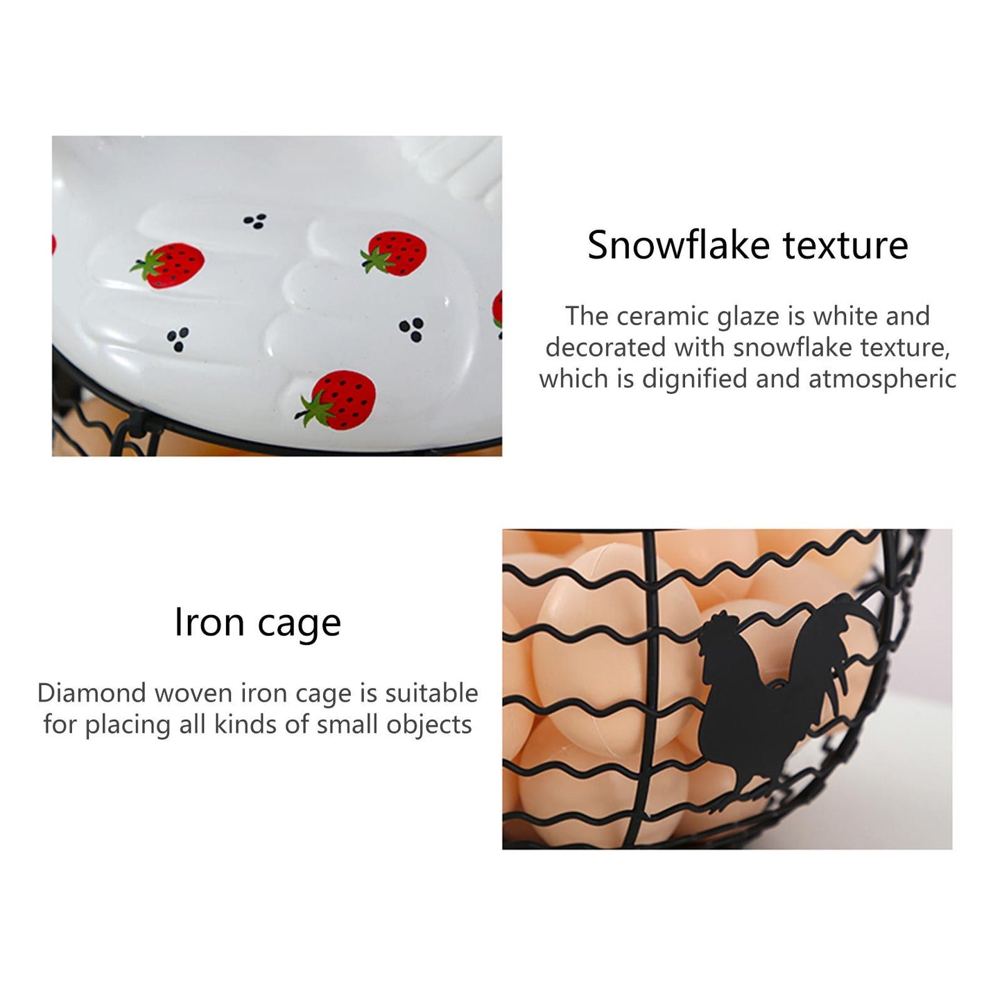 Strawberry Storage Basket Wrought Iron Basket Ceramic Egg Basket Living Room Fruit Storage Basket Kitchen V1294-YM0523-220113YA01-1