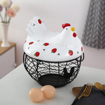 Strawberry Storage Basket Wrought Iron Basket Ceramic Egg Basket Living Room Fruit Storage Basket Kitchen V1294-YM0523-220113YA01-1