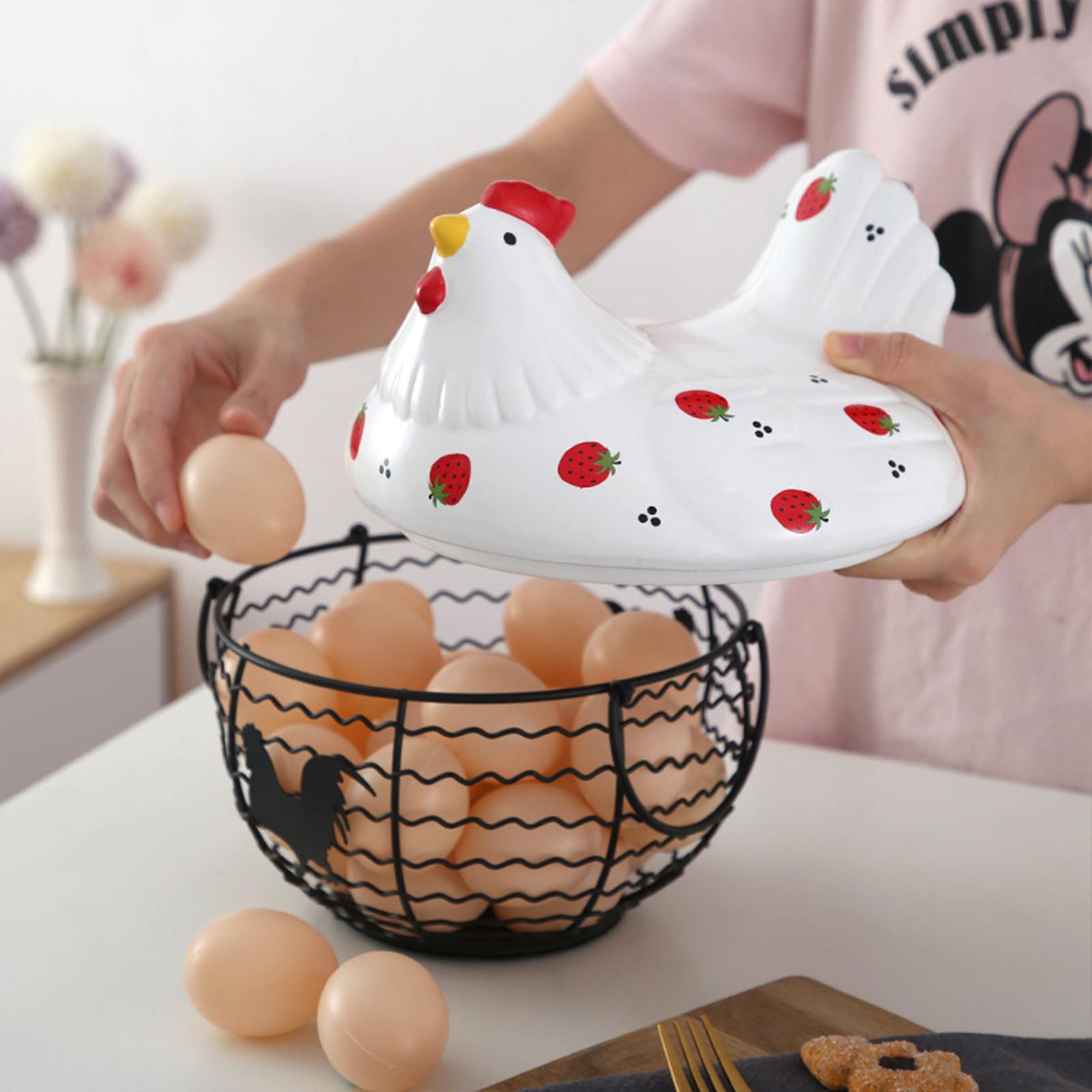 Strawberry Storage Basket Wrought Iron Basket Ceramic Egg Basket Living Room Fruit Storage Basket Kitchen V1294-YM0523-220113YA01-1