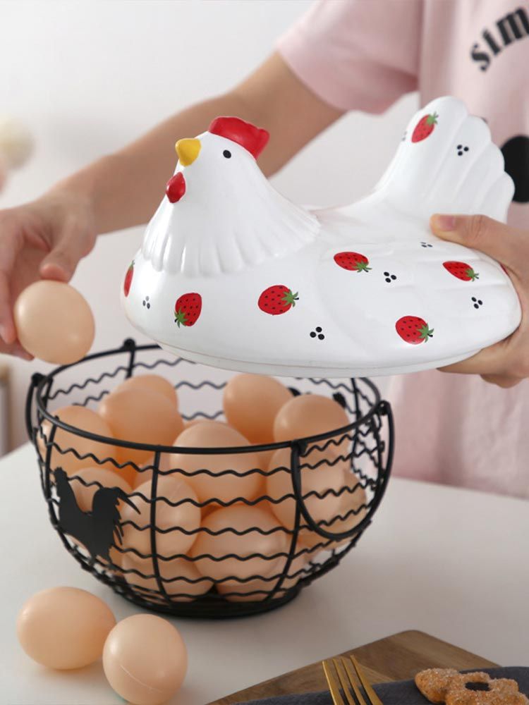 Strawberry Storage Basket Wrought Iron Basket Ceramic Egg Basket Living Room Fruit Storage Basket Kitchen V1294-YM0523-220113YA01-1