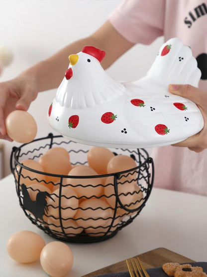 Strawberry Storage Basket Wrought Iron Basket Ceramic Egg Basket Living Room Fruit Storage Basket Kitchen V1294-YM0523-220113YA01-1
