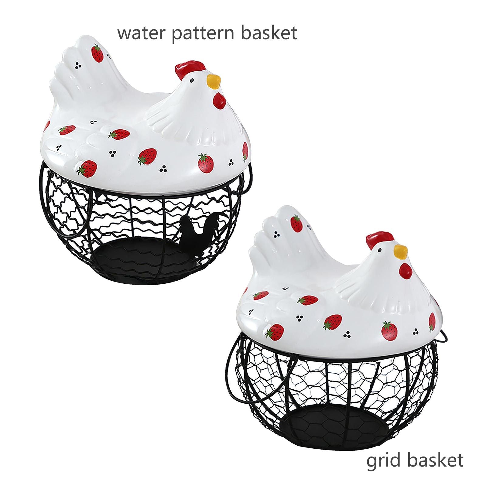 Strawberry Storage Basket Wrought Iron Basket Ceramic Egg Basket Living Room Fruit Storage Basket Kitchen V1294-YM0523-220113YA01-1