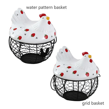 Strawberry Storage Basket Wrought Iron Basket Ceramic Egg Basket Living Room Fruit Storage Basket Kitchen V1294-YM0523-220113YA01-1
