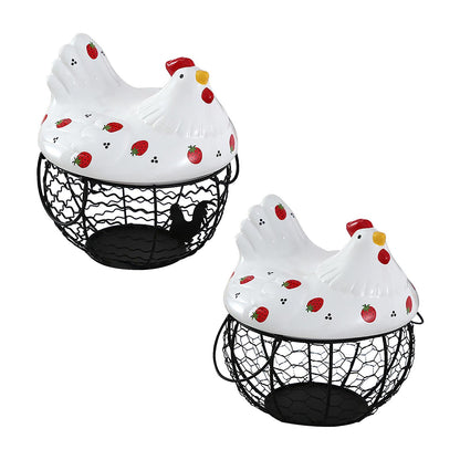 Strawberry Storage Basket Wrought Iron Basket Ceramic Egg Basket Living Room Fruit Storage Basket Kitchen V1294-YM0523-220113YA01-1