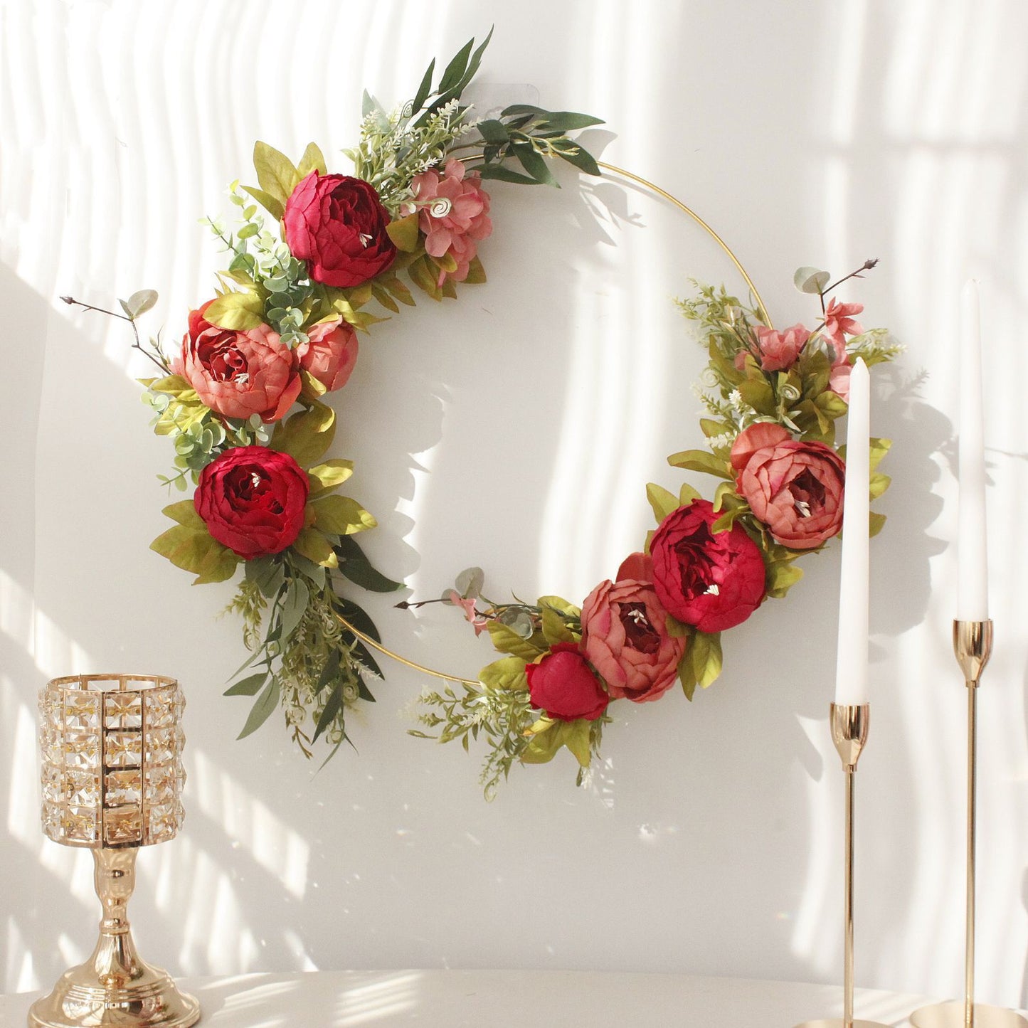 Simulation Peony Wreath Home Door Decorations Wall Hanging Artificial Peony Wreath Wedding Courtyard V1294-YM0523-220118XU03-4