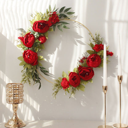 Simulation Peony Wreath Home Door Decorations Wall Hanging Artificial Peony Wreath Wedding Courtyard V1294-YM0523-220118XU03-4