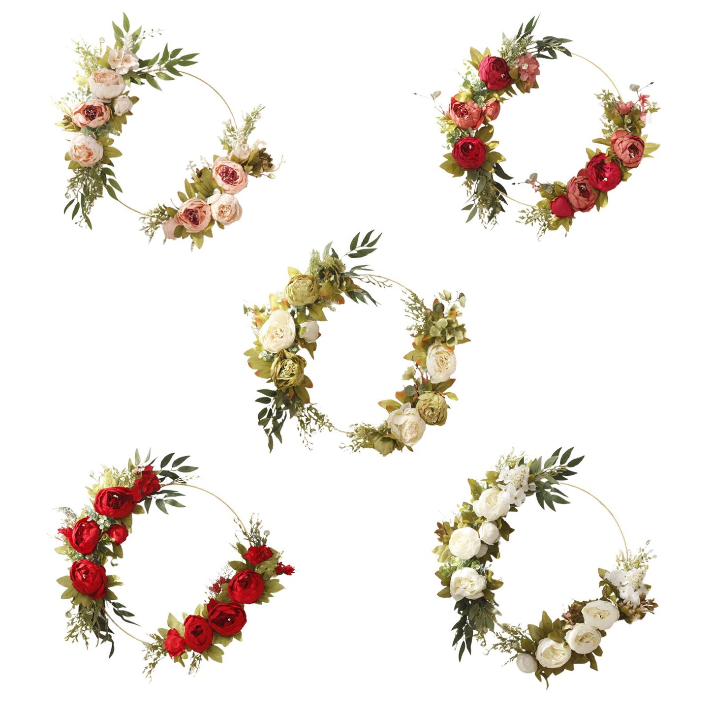 Simulation Peony Wreath Home Door Decorations Wall Hanging Artificial Peony Wreath Wedding Courtyard V1294-YM0523-220118XU03-5