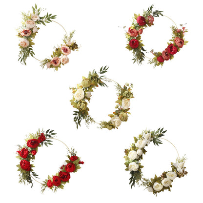 Simulation Peony Wreath Home Door Decorations Wall Hanging Artificial Peony Wreath Wedding Courtyard V1294-YM0523-220118XU03-5