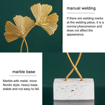 Ginkgo Leaf Ornaments Iron Ginkgo Leaf Craft Decoration with Sturdy Marble Base for Home Decor V1294-YM0523-220119HJ01-2