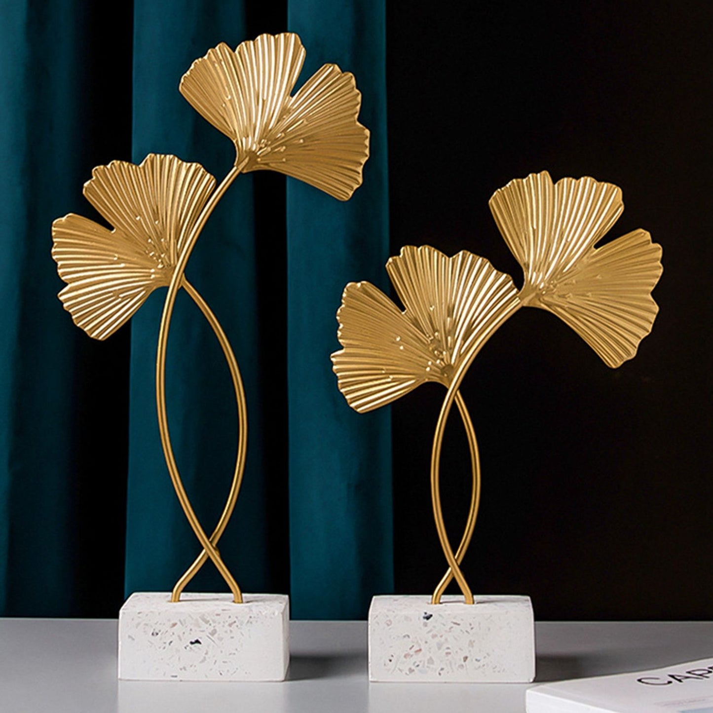 Ginkgo Leaf Ornaments Iron Ginkgo Leaf Craft Decoration with Sturdy Marble Base for Home Decor V1294-YM0523-220119HJ01-2