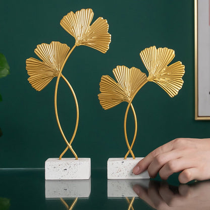 Ginkgo Leaf Ornaments Iron Ginkgo Leaf Craft Decoration with Sturdy Marble Base for Home Decor V1294-YM0523-220119HJ01-2
