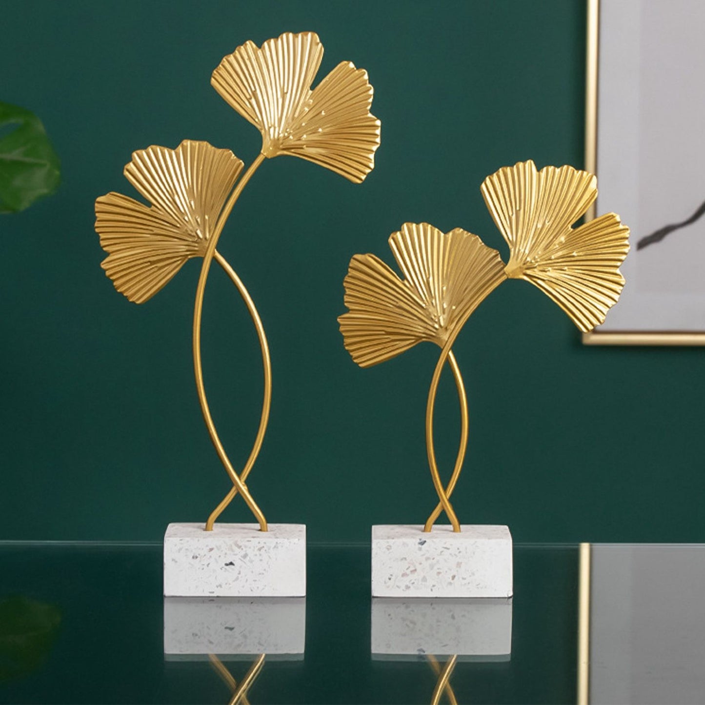 Ginkgo Leaf Ornaments Iron Ginkgo Leaf Craft Decoration with Sturdy Marble Base for Home Decor V1294-YM0523-220119HJ01-2