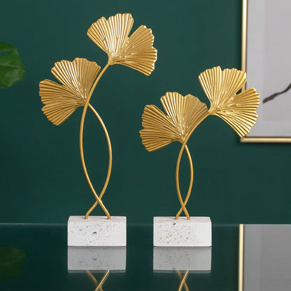 Ginkgo Leaf Ornaments Iron Ginkgo Leaf Craft Decoration with Sturdy Marble Base for Home Decor V1294-YM0523-220119HJ01-2