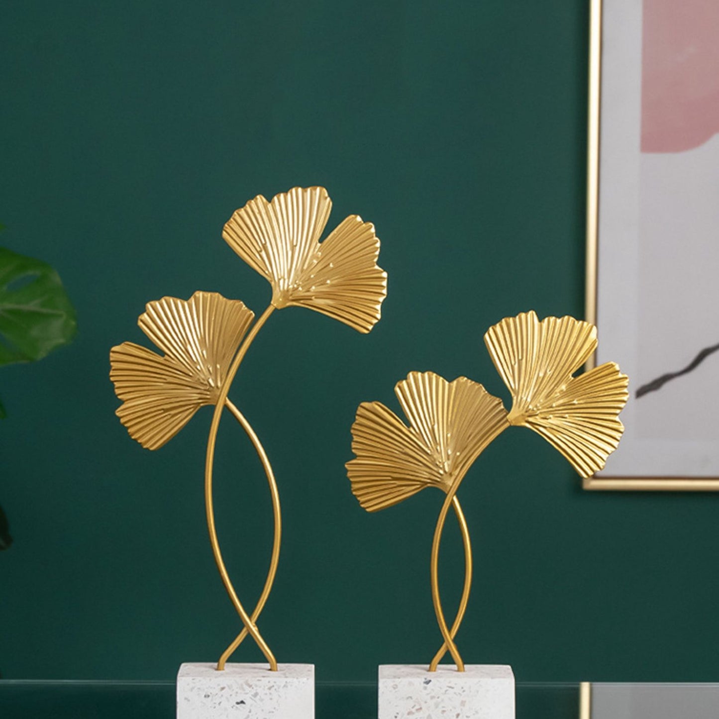 Ginkgo Leaf Ornaments Iron Ginkgo Leaf Craft Decoration with Sturdy Marble Base for Home Decor V1294-YM0523-220119HJ01-2