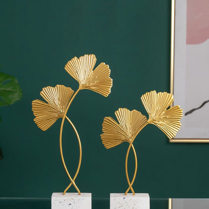 Ginkgo Leaf Ornaments Iron Ginkgo Leaf Craft Decoration with Sturdy Marble Base for Home Decor V1294-YM0523-220119HJ01-2