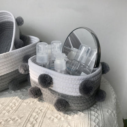 Cotton Rope Knitting With Fur Ball Storage Basket Snacks Keys Sundries Basket V1294-YM0523-220209HJ01-1