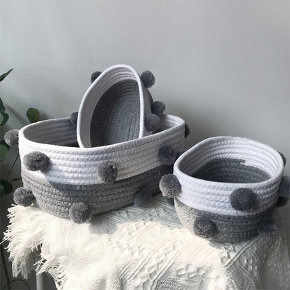 Cotton Rope Knitting With Fur Ball Storage Basket Snacks Keys Sundries Basket V1294-YM0523-220209HJ01-1